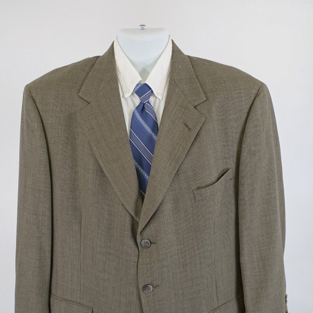 Austin Reed Thick Wool Green‎ Beige Check Sport Coat 46R 3 Button 0 Vent